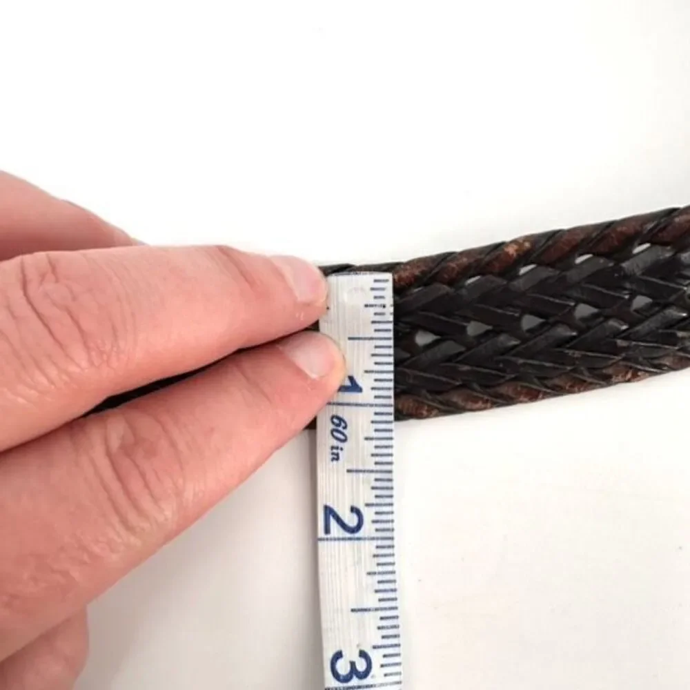 Vintage Columbia Men's Two-Tone Leather Trim Woven Braided Belt Brown Size Small